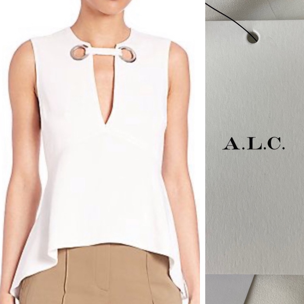 A.L.C. ANNETTE SLEEVELESS KEYHOLE WHITE BLOUSE TOP 6